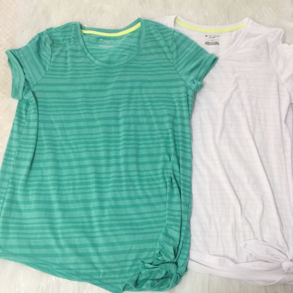 Tek gear 2pk bundle green/white striped tops szL